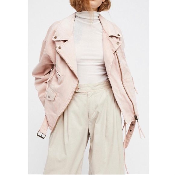 Free People Oversized Moto Jacket Blush Pink Size Small